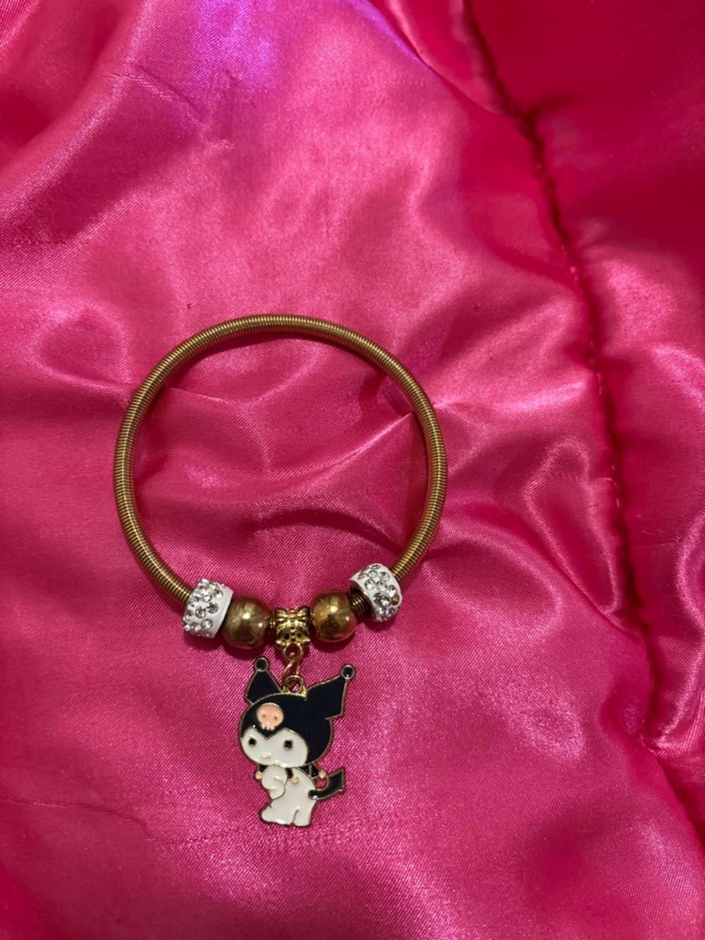 Sanrio Gold-tone Kuromi Charm Bracelet with Black and White Enamel